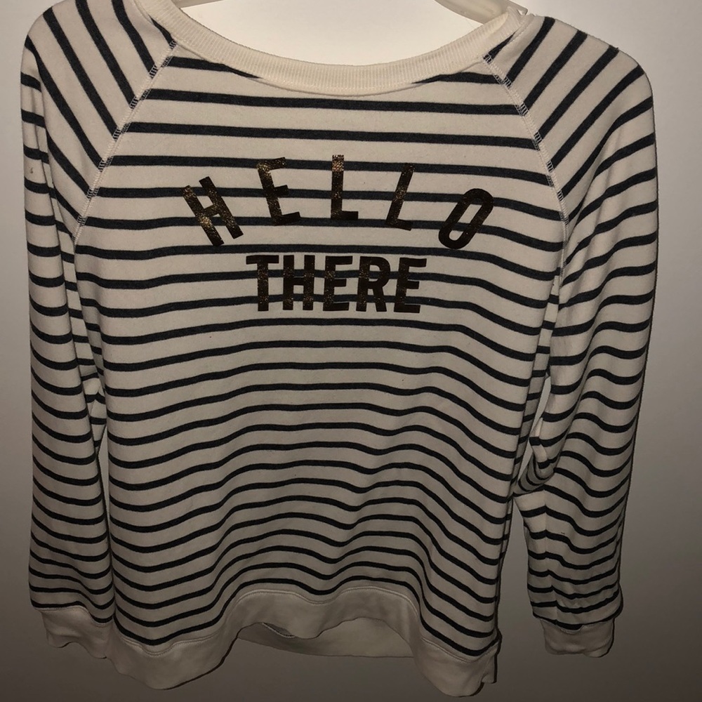 a white and black striped sweatshirt!